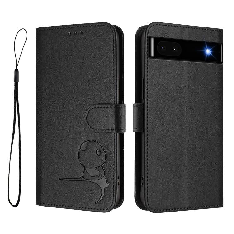 For Google Pixel 6a Litter Panda Embossing RFID Leather Phone Case with Lanyard