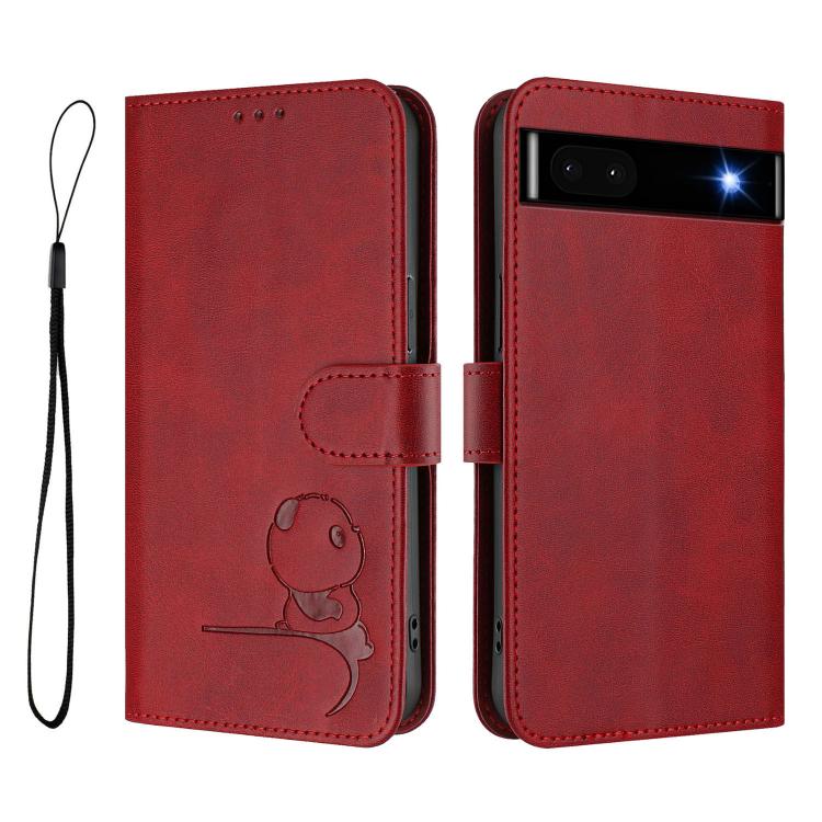 For Google Pixel 6a Litter Panda Embossing RFID Leather Phone Case with Lanyard