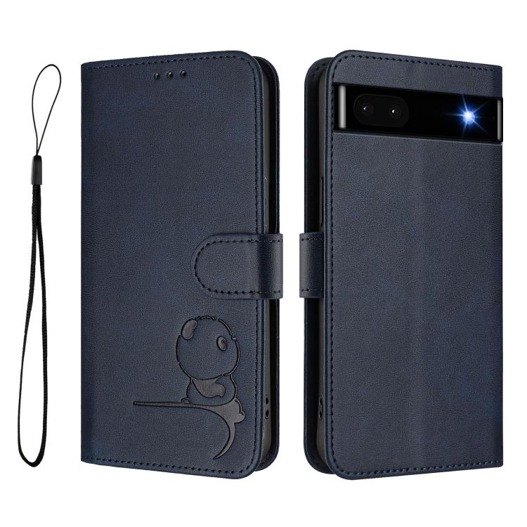 For Google Pixel 6a Litter Panda Embossing RFID Leather Phone Case with Lanyard