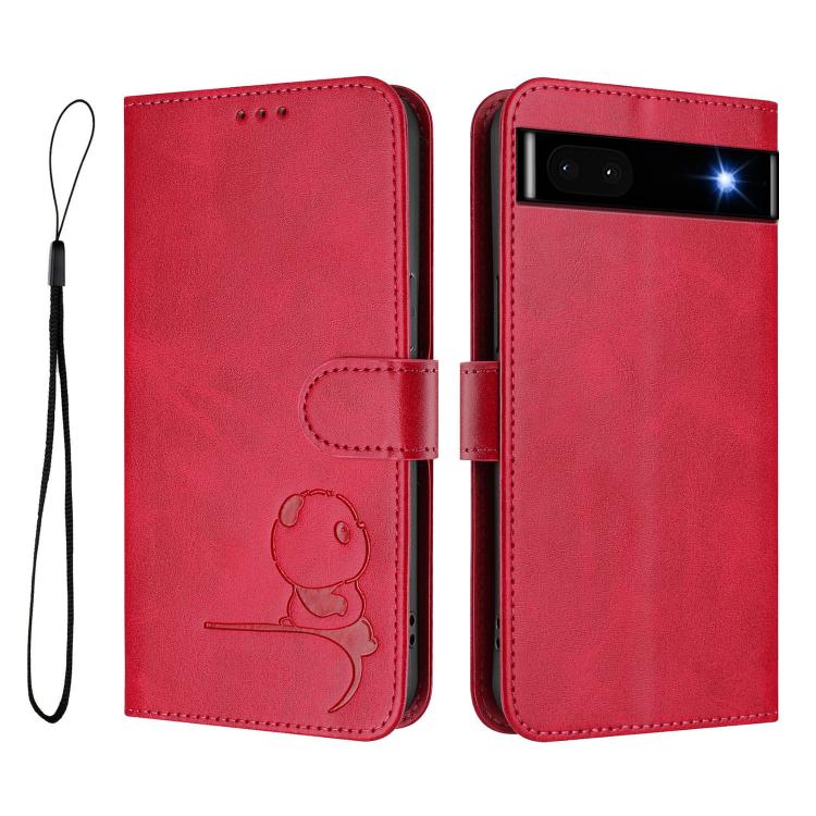 For Google Pixel 6a Litter Panda Embossing RFID Leather Phone Case with Lanyard