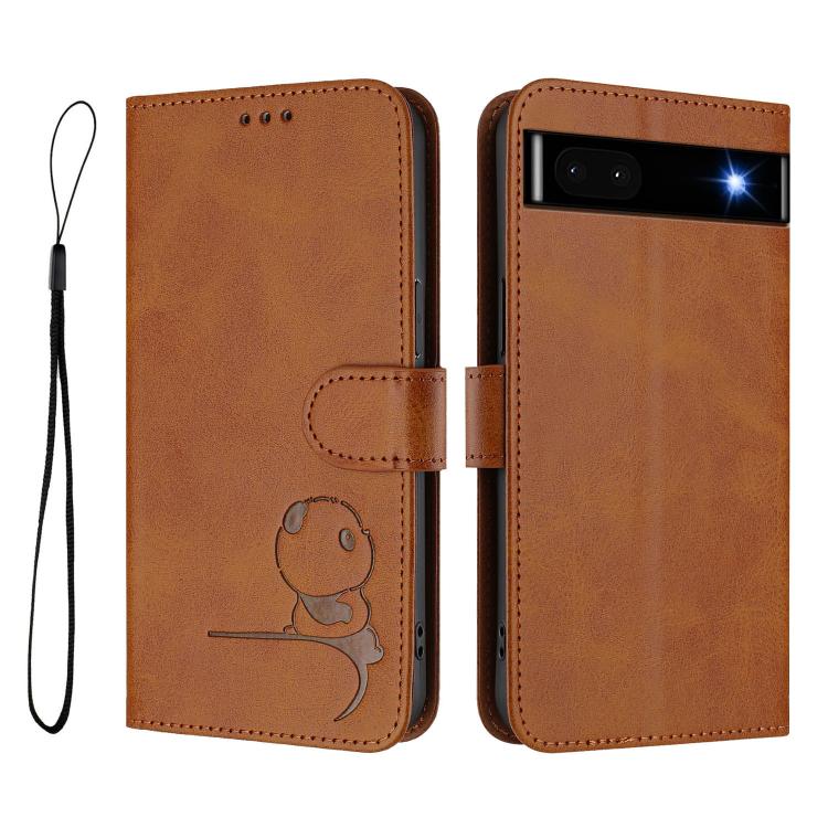 For Google Pixel 6a Litter Panda Embossing RFID Leather Phone Case with Lanyard