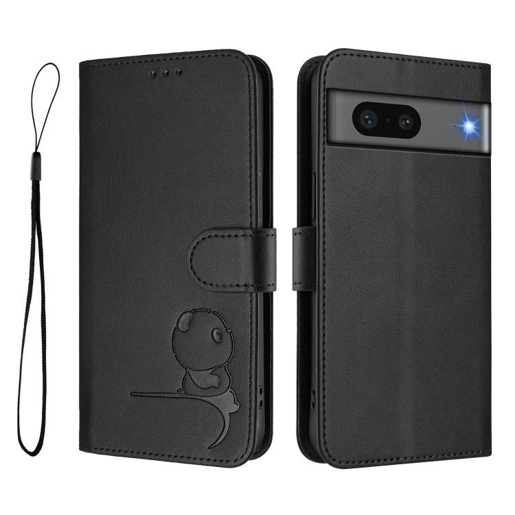 For Google Pixel 7 Litter Panda Embossing RFID Leather Phone Case with Lanyard