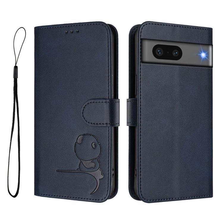 For Google Pixel 7 Litter Panda Embossing RFID Leather Phone Case with Lanyard