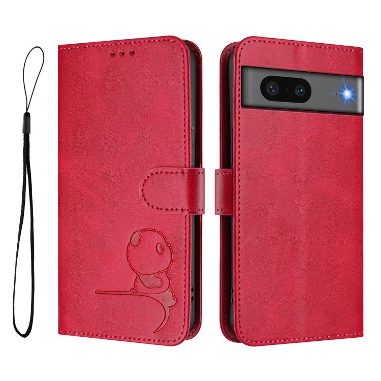 For Google Pixel 7 Litter Panda Embossing RFID Leather Phone Case with Lanyard