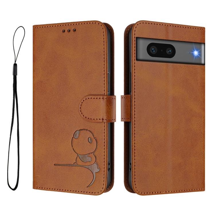 For Google Pixel 7 Litter Panda Embossing RFID Leather Phone Case with Lanyard