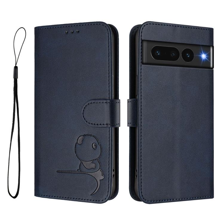 For Google Pixel 7 Pro Litter Panda Embossing RFID Leather Phone Case with Lanyard