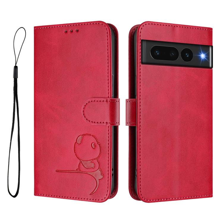 For Google Pixel 7 Pro Litter Panda Embossing RFID Leather Phone Case with Lanyard