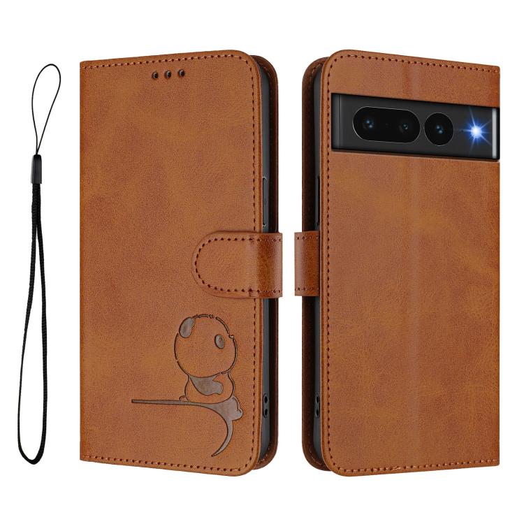 For Google Pixel 7 Pro Litter Panda Embossing RFID Leather Phone Case with Lanyard