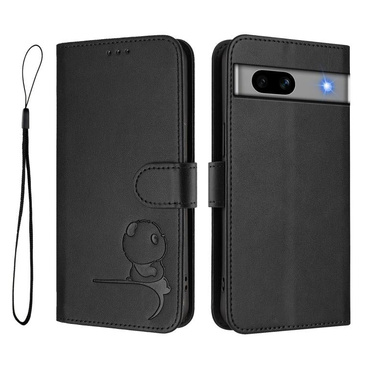 For Google Pixel 7a Litter Panda Embossing RFID Leather Phone Case with Lanyard