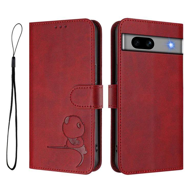 For Google Pixel 7a Litter Panda Embossing RFID Leather Phone Case with Lanyard