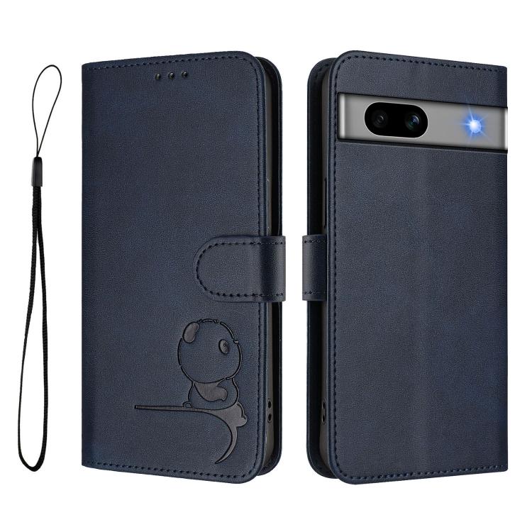 For Google Pixel 7a Litter Panda Embossing RFID Leather Phone Case with Lanyard