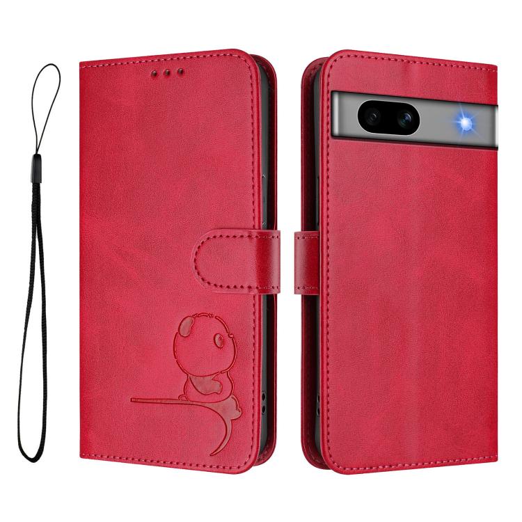For Google Pixel 7a Litter Panda Embossing RFID Leather Phone Case with Lanyard