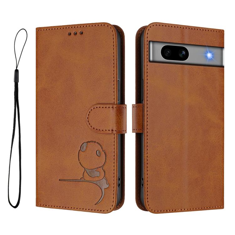 For Google Pixel 7a Litter Panda Embossing RFID Leather Phone Case with Lanyard