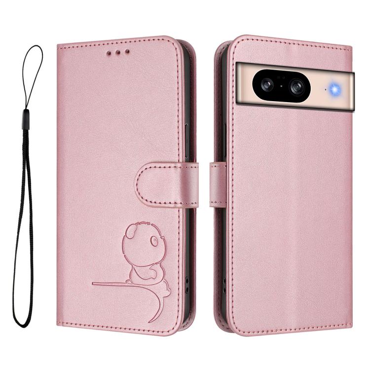 For Google Pixel 8 Litter Panda Embossing RFID Leather Phone Case with Lanyard
