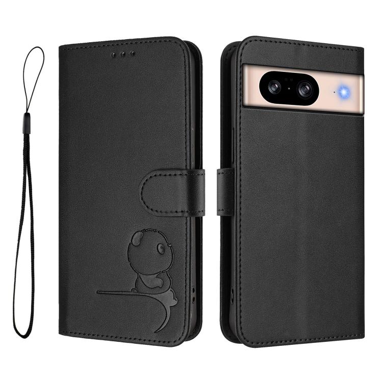 For Google Pixel 8 Litter Panda Embossing RFID Leather Phone Case with Lanyard