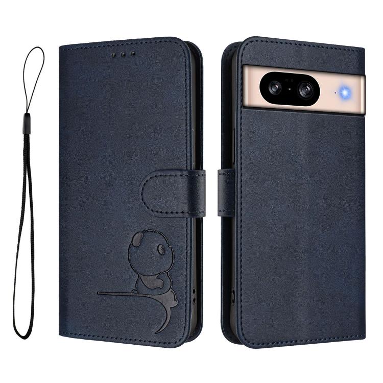 For Google Pixel 8 Litter Panda Embossing RFID Leather Phone Case with Lanyard