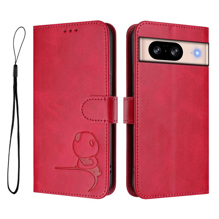 For Google Pixel 8 Litter Panda Embossing RFID Leather Phone Case with Lanyard