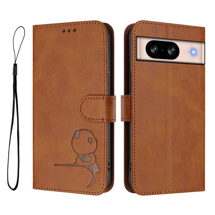 For Google Pixel 8 Litter Panda Embossing RFID Leather Phone Case with Lanyard