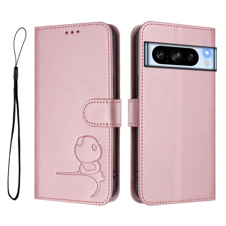 For Google Pixel 8 Pro Litter Panda Embossing RFID Leather Phone Case with Lanyard