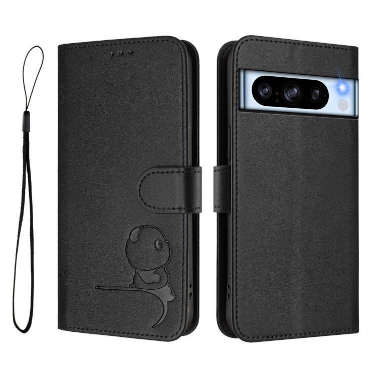For Google Pixel 8 Pro Litter Panda Embossing RFID Leather Phone Case with Lanyard