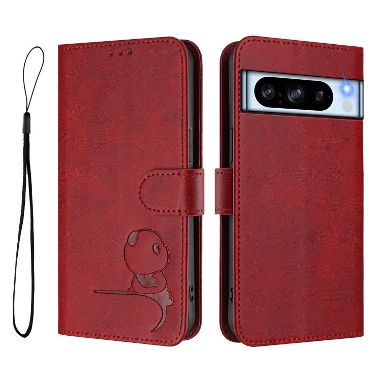 For Google Pixel 8 Pro Litter Panda Embossing RFID Leather Phone Case with Lanyard