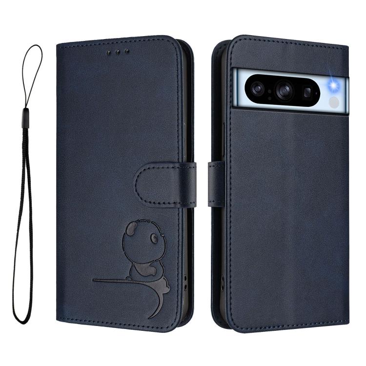 For Google Pixel 8 Pro Litter Panda Embossing RFID Leather Phone Case with Lanyard