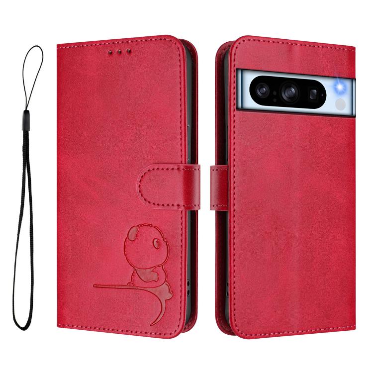 For Google Pixel 8 Pro Litter Panda Embossing RFID Leather Phone Case with Lanyard