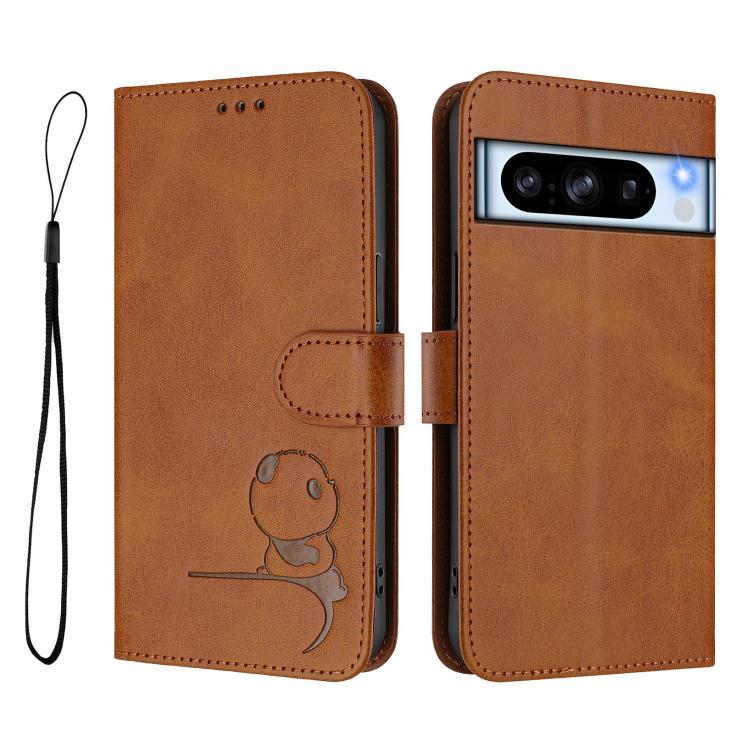 For Google Pixel 8 Pro Litter Panda Embossing RFID Leather Phone Case with Lanyard