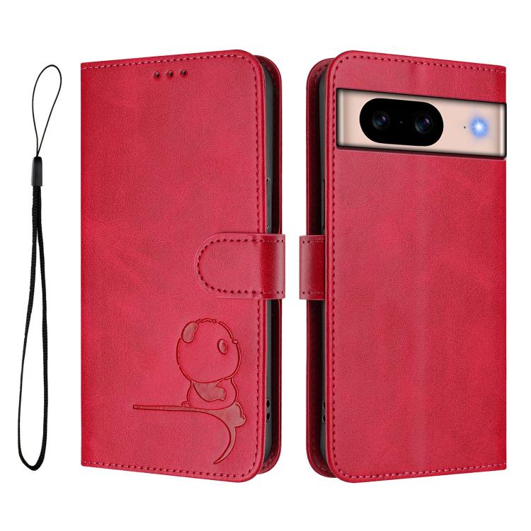 For Google Pixel 8a Litter Panda Embossing RFID Leather Phone Case with Lanyard