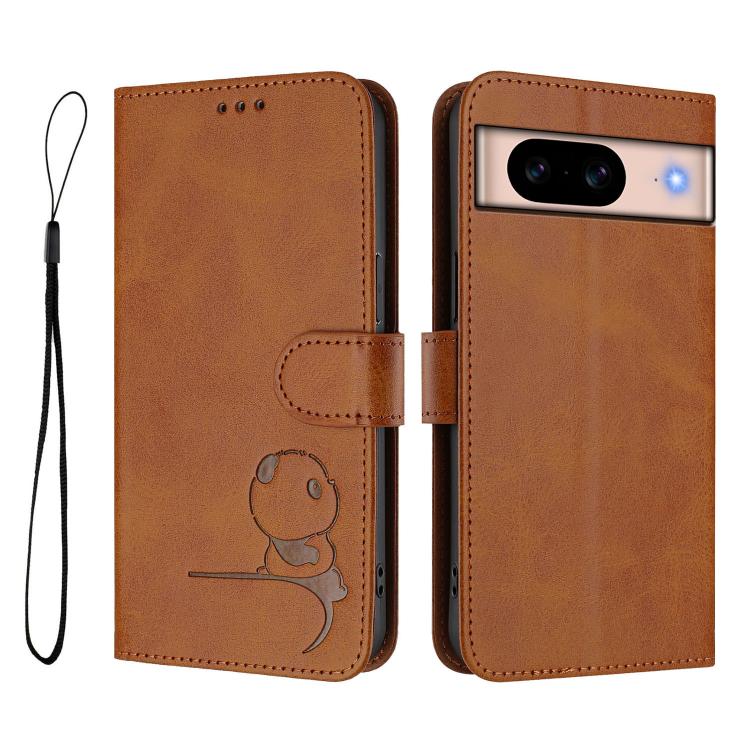 For Google Pixel 8a Litter Panda Embossing RFID Leather Phone Case with Lanyard
