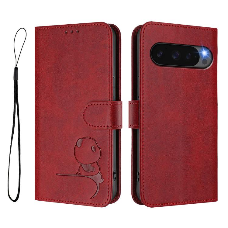 For Google Pixel 10 / 10 Pro Litter Panda Embossing RFID Leather Phone Case with Lanyard