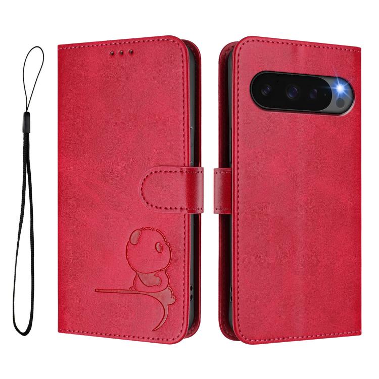 For Google Pixel 10 / 10 Pro Litter Panda Embossing RFID Leather Phone Case with Lanyard