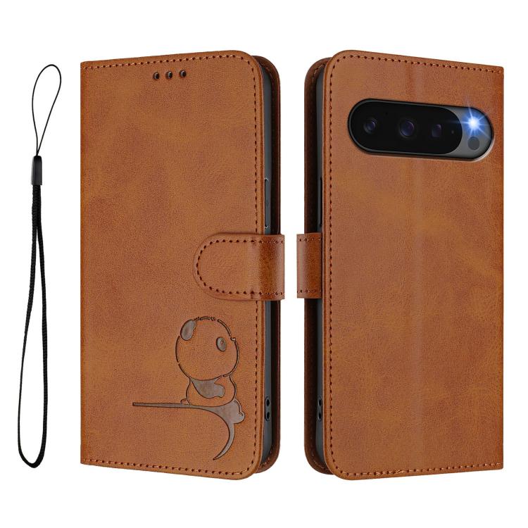 For Google Pixel 9 / 9 Pro Litter Panda Embossing RFID Leather Phone Case with Lanyard