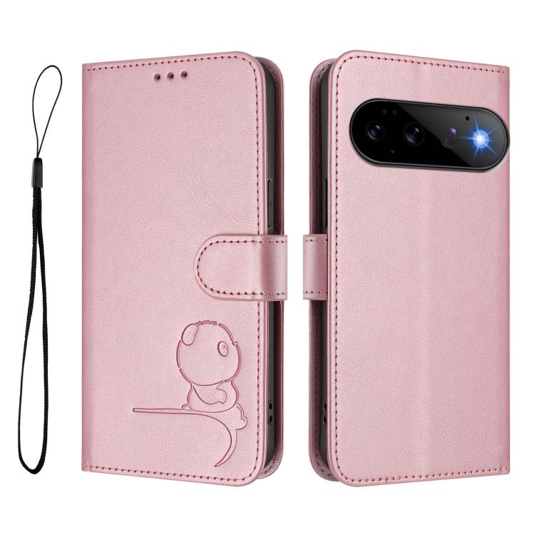 For Google Pixel 11 Pro / 11 Litter Panda Embossing RFID Leather Phone Case with Lanyard