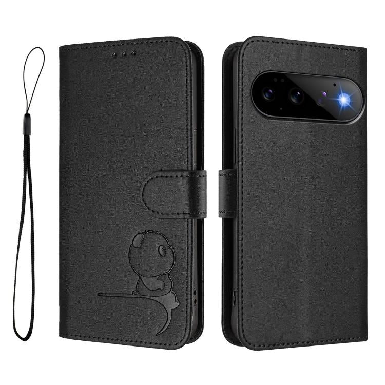 For Google Pixel 11 Pro / 11 Litter Panda Embossing RFID Leather Phone Case with Lanyard