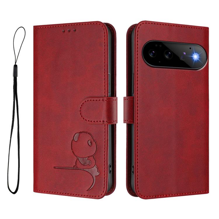For Google Pixel 11 Pro / 11 Litter Panda Embossing RFID Leather Phone Case with Lanyard
