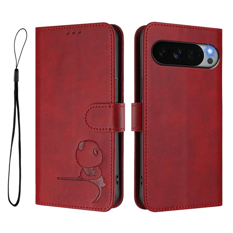 For Google Pixel 11 Pro XL Litter Panda Embossing RFID Leather Phone Case with Lanyard