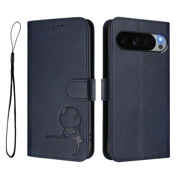 For Google Pixel 11 Pro XL Litter Panda Embossing RFID Leather Phone Case with Lanyard