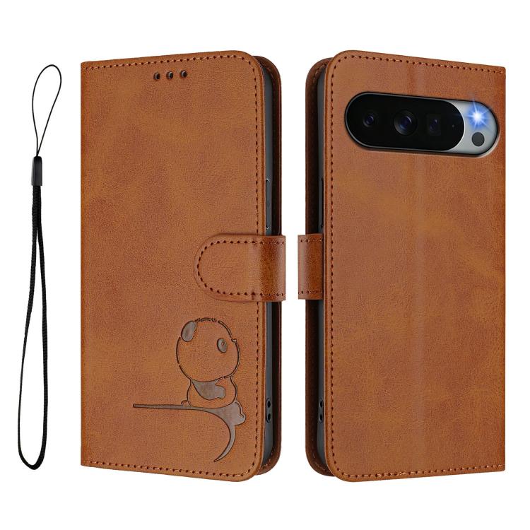 For Google Pixel 11 Pro XL Litter Panda Embossing RFID Leather Phone Case with Lanyard