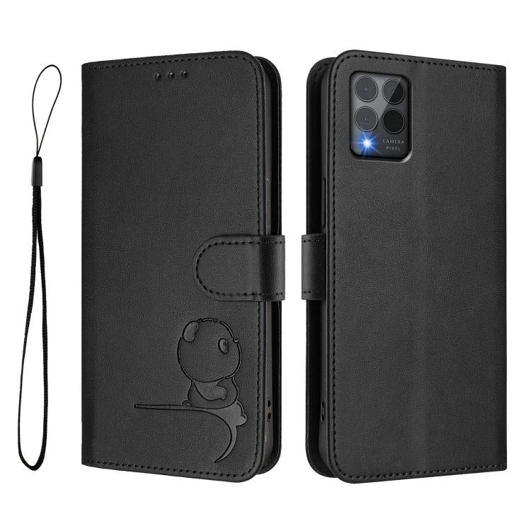 For T-Mobile Revvl 6 Pro / Revvl 6x Pro 5G Litter Panda Embossing RFID Leather Phone Case with Lanyard