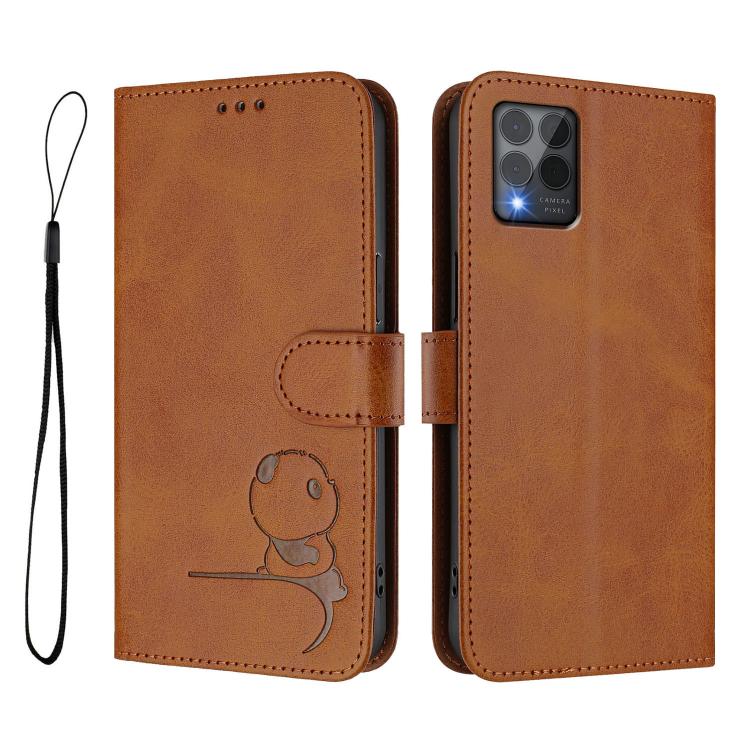 For T-Mobile Revvl 6 Pro / Revvl 6x Pro 5G Litter Panda Embossing RFID Leather Phone Case with Lanyard