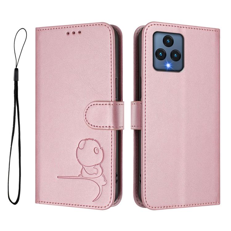 For T-Mobile Revvl 6 / Revvl 6x 5G Litter Panda Embossing RFID Leather Phone Case with Lanyard