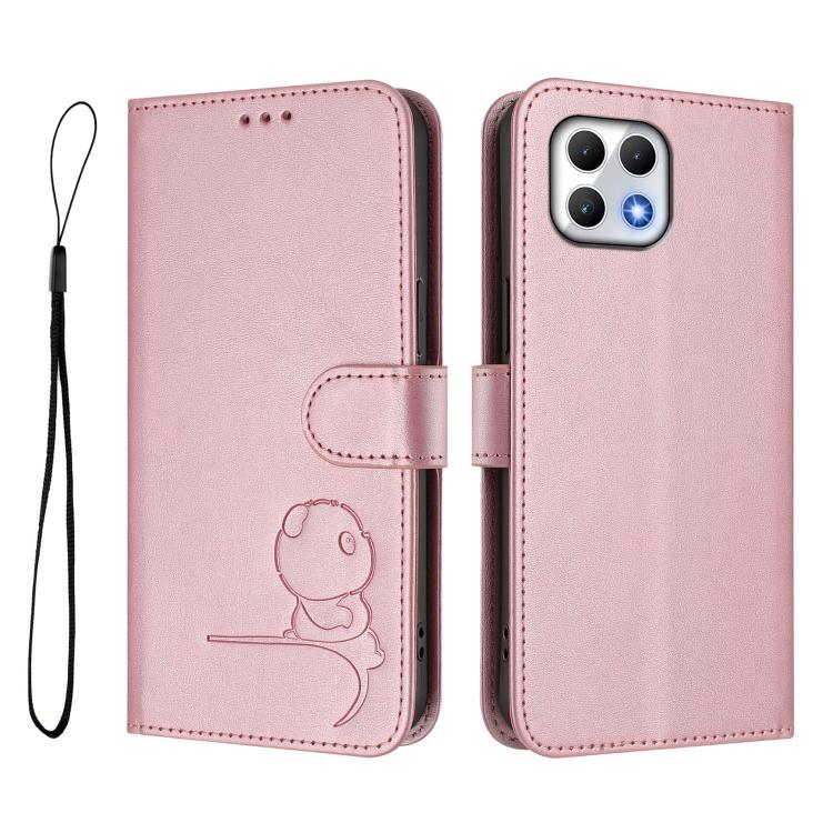 For T-Mobile Revvl 7 / T Phone 2 5G Litter Panda Embossing RFID Leather Phone Case with Lanyard