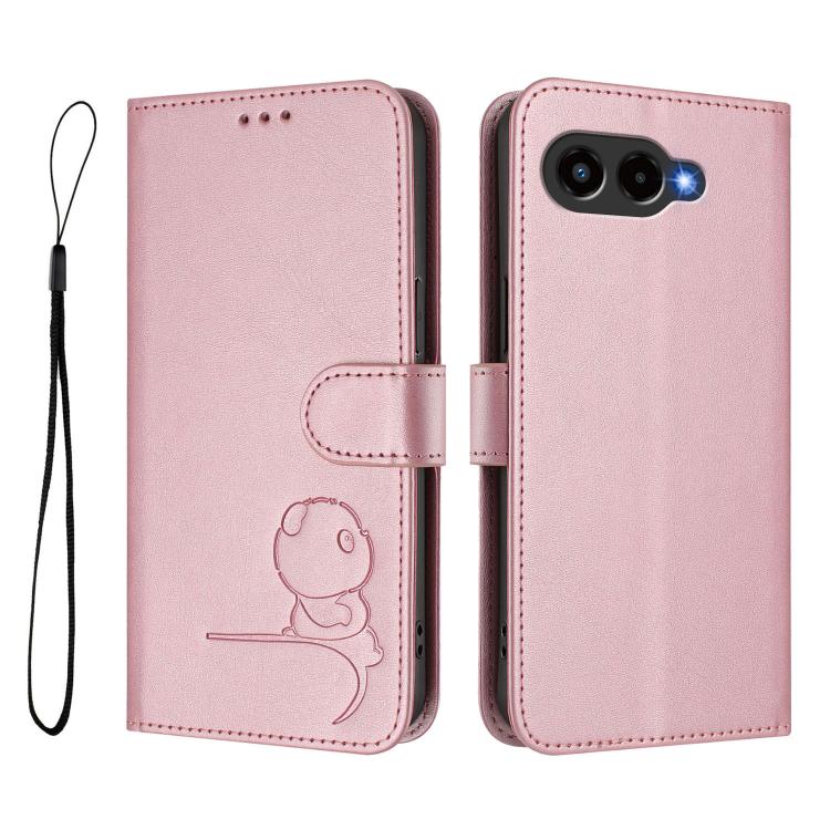 For T-Mobile Revvl 8 / T Phone 3 Litter Panda Embossing RFID Leather Phone Case with Lanyard