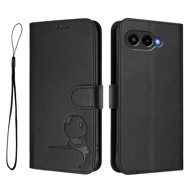 For T-Mobile Revvl 8 / T Phone 3 Litter Panda Embossing RFID Leather Phone Case with Lanyard