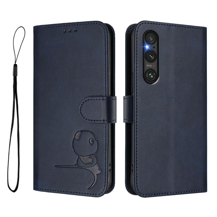 For Sony Xperia 1 V Litter Panda Embossing RFID Leather Phone Case with Lanyard