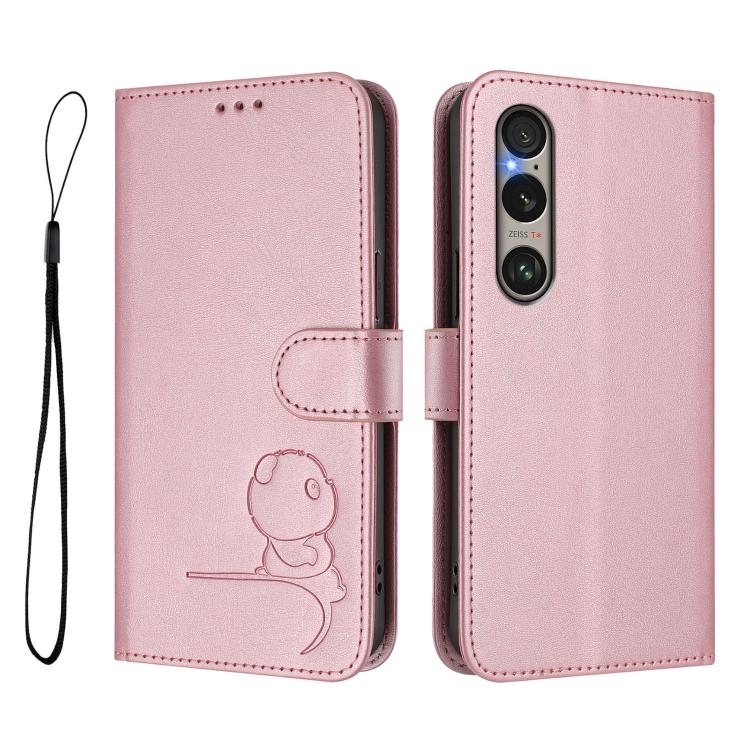 For Sony Xperia 1 VI Litter Panda Embossing RFID Leather Phone Case with Lanyard