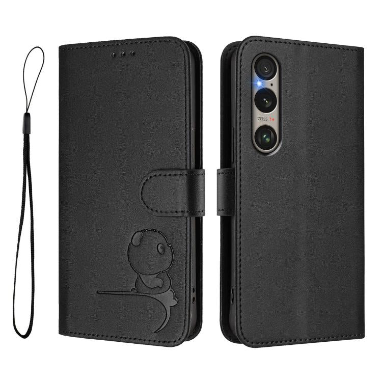 For Sony Xperia 1 VI Litter Panda Embossing RFID Leather Phone Case with Lanyard