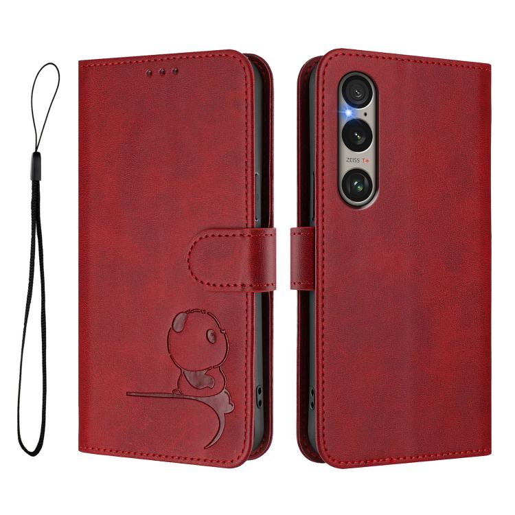 For Sony Xperia 1 VI Litter Panda Embossing RFID Leather Phone Case with Lanyard