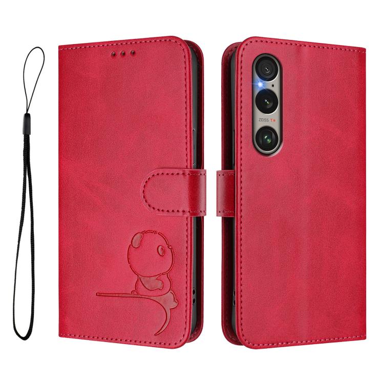 For Sony Xperia 1 VI Litter Panda Embossing RFID Leather Phone Case with Lanyard